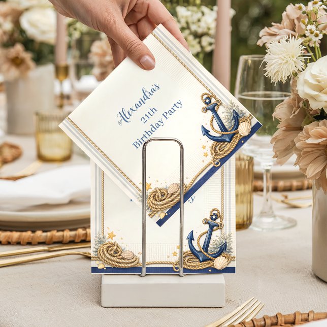 Nautical Anchor Kompass Födelsedag Pappersservett (Skapare uppladdad)