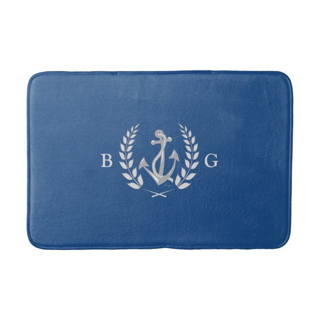 Nautical Anchor, Laurel Wandedeg Monogram Bath Mat Badrumsmatta (Framsidan)
