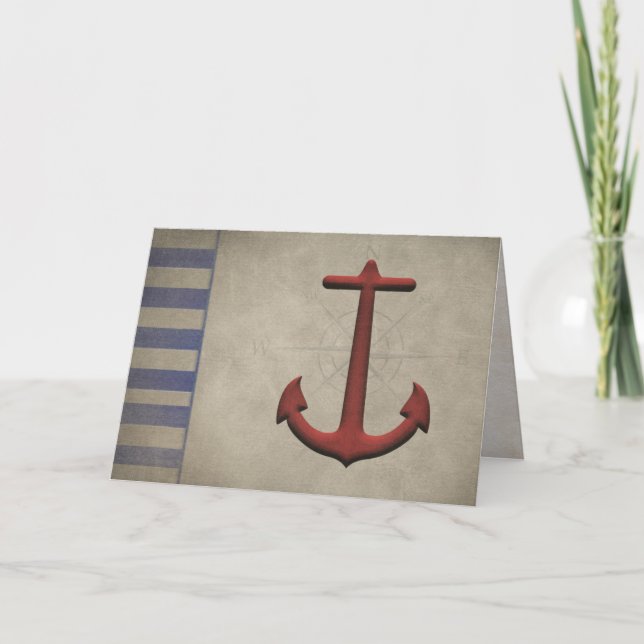 Nautical Anchor med Blue Rand Note Card Kort (Framsida)
