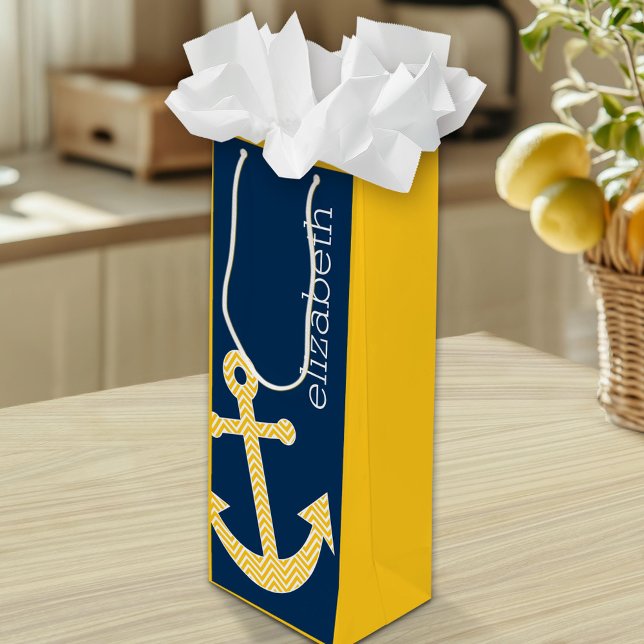 Nautical Anchor med Gulten Chevron Mönster (Custom Gift Bag)