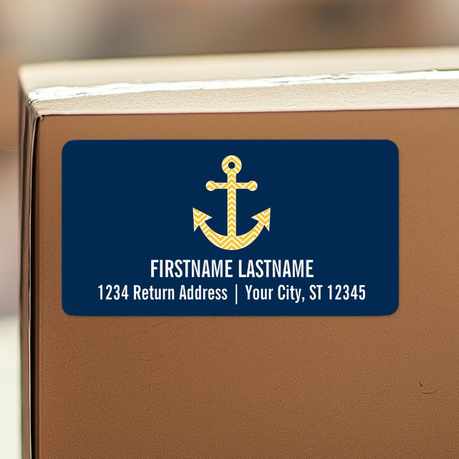 Nautical Anchor med Gulten Chevron Mönster Adressetikett (Personalized return address label)
