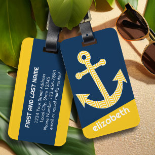 Nautical Anchor med Gulten Chevron Mönster Bagagebricka