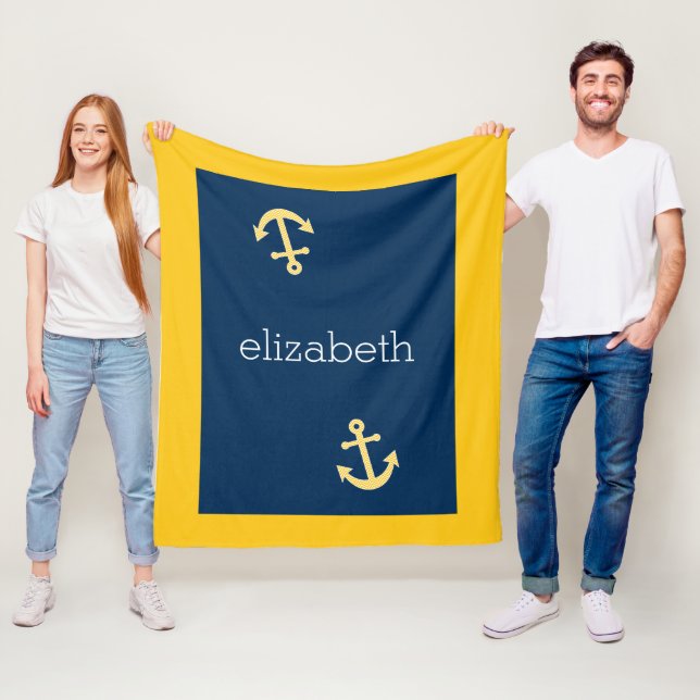 Nautical Anchor med Gulten Chevron Mönster Fleecefilt (På plats)