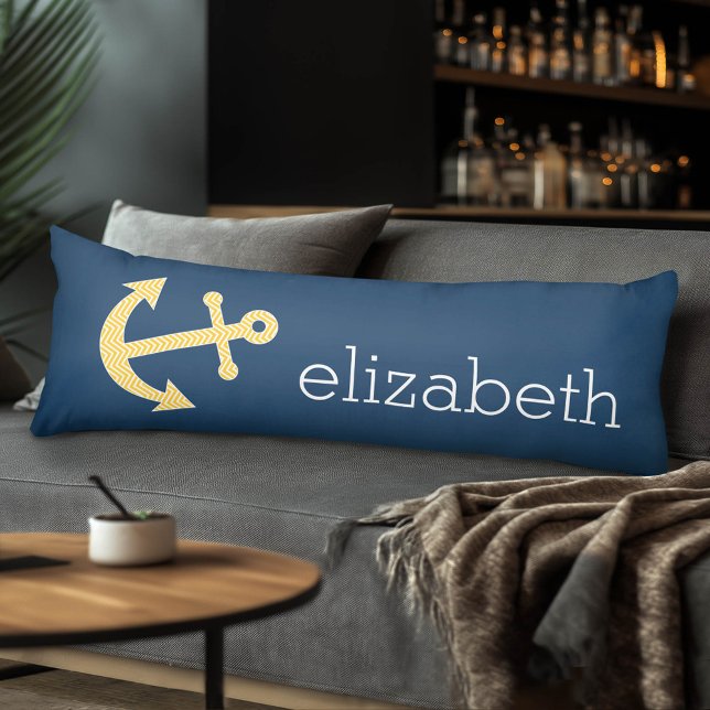 Nautical Anchor med Gulten Chevron Mönster Kroppskudde (Custom Photo Body Pillow)