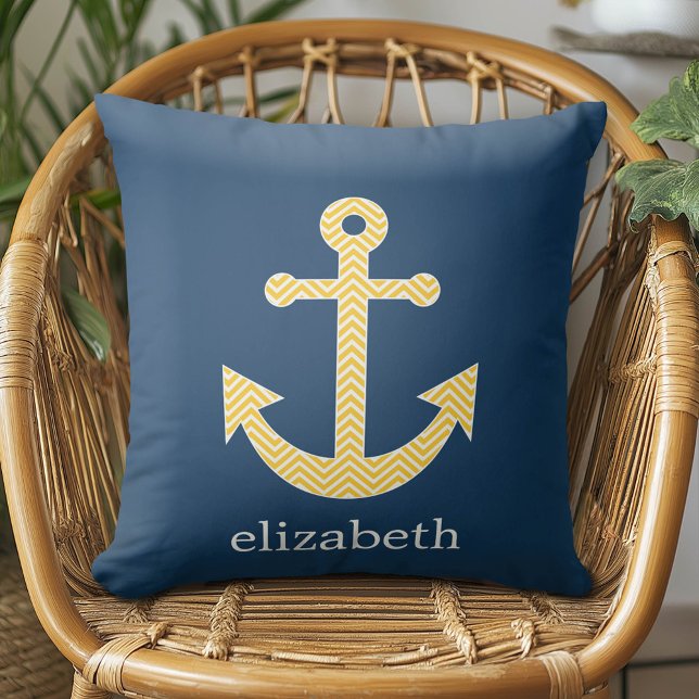 Nautical Anchor med Gulten Chevron Mönster Kudde (Custom Pillow)