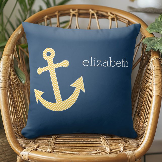 Nautical Anchor med Gulten Chevron Mönster Kudde (Custom Pillow)