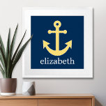 Nautical Anchor med Gulten Chevron Mönster Poster<br><div class="desc">Trendig och Preppy Mönster - En klassisk design och elegant med chevoner och ett område där du kan lägga till ditt namn eller monogram.</div>