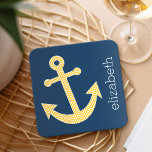 Nautical Anchor med Gulten Chevron Mönster Underlägg Papper Kvadrat<br><div class="desc">Trendig och Preppy Mönster - En klassisk design och elegant med chevoner och ett område där du kan lägga till ditt namn eller monogram.</div>