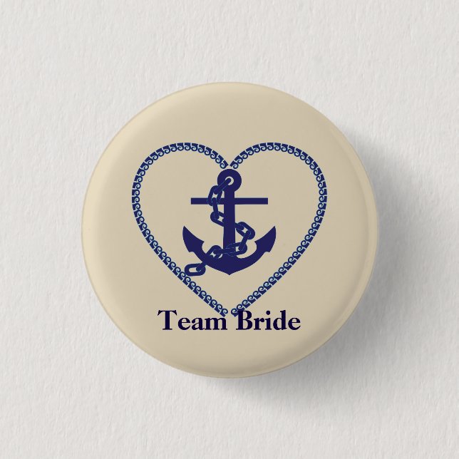 Nautical Anchor med Rope Heart Bröllop Team Bride Knapp (Framsida)
