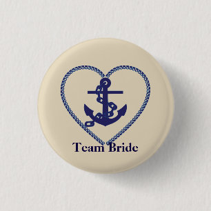 Nautical Anchor med Rope Heart Bröllop Team Bride Knapp
