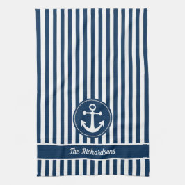 Nautical Anchor med Rope på marinblå Rand Kökshandduk