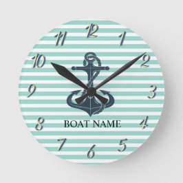Nautical,Anchor,Mint Grönt Rand Rund Klocka