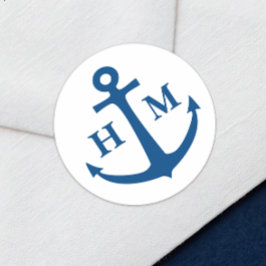 Nautical Anchor Monogram Beach Wedding Runt Klistermärke