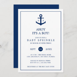 Nautical Anchor Monogram Boy Baby Sprinkle Inbjudningar