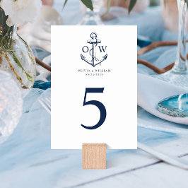 Nautical Anchor Monogram Bröllop Bordsnummer