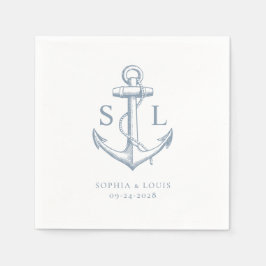 Nautical Anchor Monogram Bröllop Dusty Blue Pappersservett