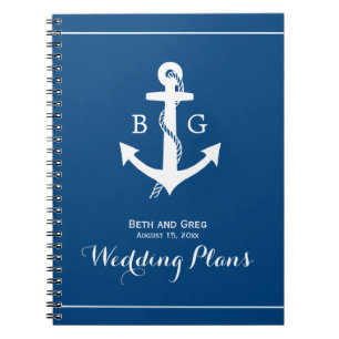 Nautical Anchor Monogram Bröllopsfixaren Notebook Anteckningsbok Med Spiral