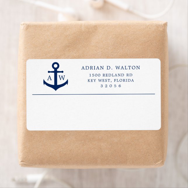 Nautical Anchor Monogram Business Returadress Fraktsedel (Insitu)