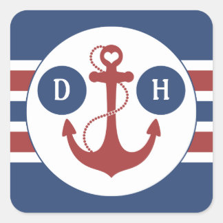Nautical Anchor Monogram Fyrkantigt Klistermärke