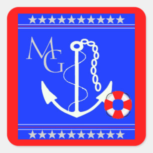 Nautical-Anchor Monogram Fyrkantigt Klistermärke