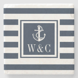 Nautical Anchor Monogram Navy Blue Rand Stenunderlägg