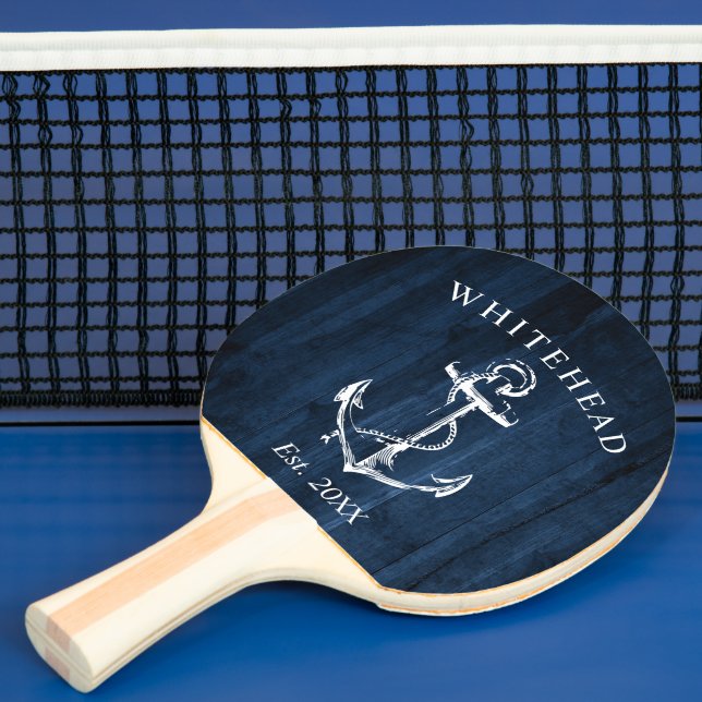 Nautical Anchor Monogram Navy Blue Wood Pingisracket (Insitu)