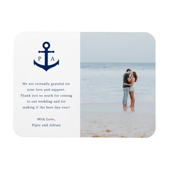 Nautical Anchor Monogram Photo Wedding Favor Magnet (Horisontell)