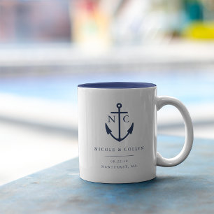 Nautical Anchor Monogram Wedding Favor Två-Tonad Mugg