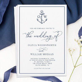 Nautical Anchor Monogram White Bröllop Inbjudningar