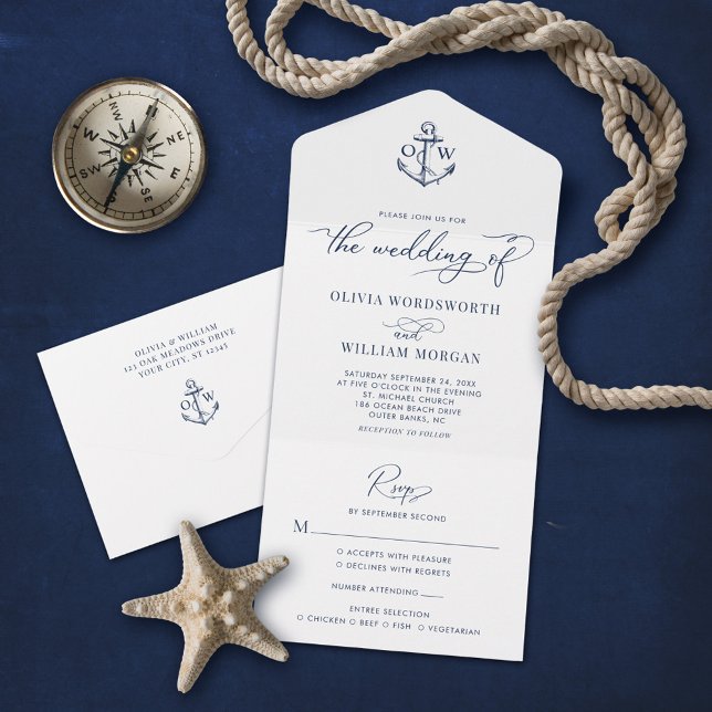 Nautical Anchor Monogram White Navy Bröllop (Skapare uppladdad)