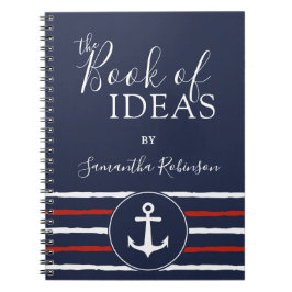 Nautical Anchor Monogrammed Red White Navy Blue Anteckningsbok