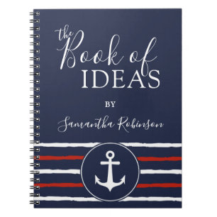 Nautical Anchor Monogrammed Red White Navy Blue Anteckningsbok