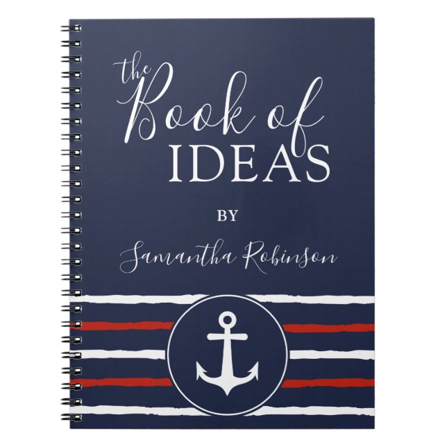 Nautical Anchor Monogrammed Red White Navy Blue Anteckningsbok (Framsidan)