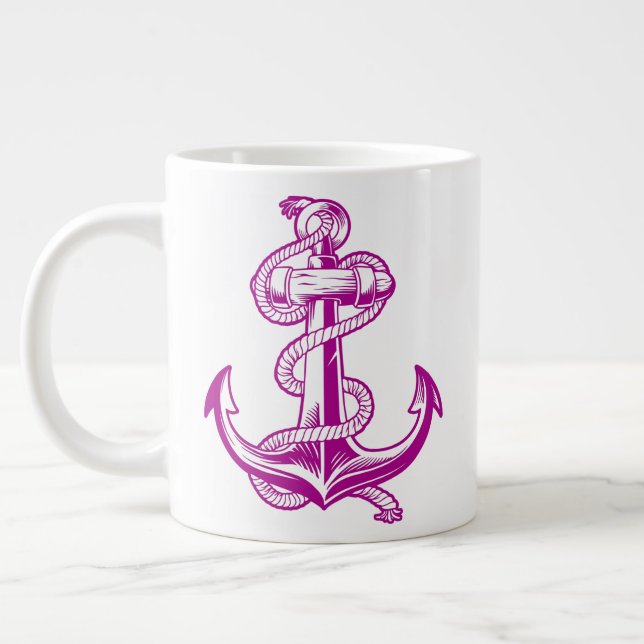 Nautical Anchor (Mörk Rosa Lila) Jumbo Mugg (Vänster)