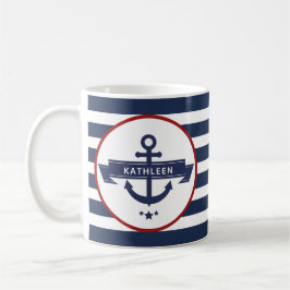 Nautical Anchor Namn Navy Blue Rand Kaffemugg