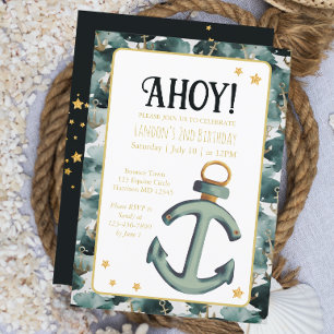 Nautical Anchor Navy Birthday Inbjudningar