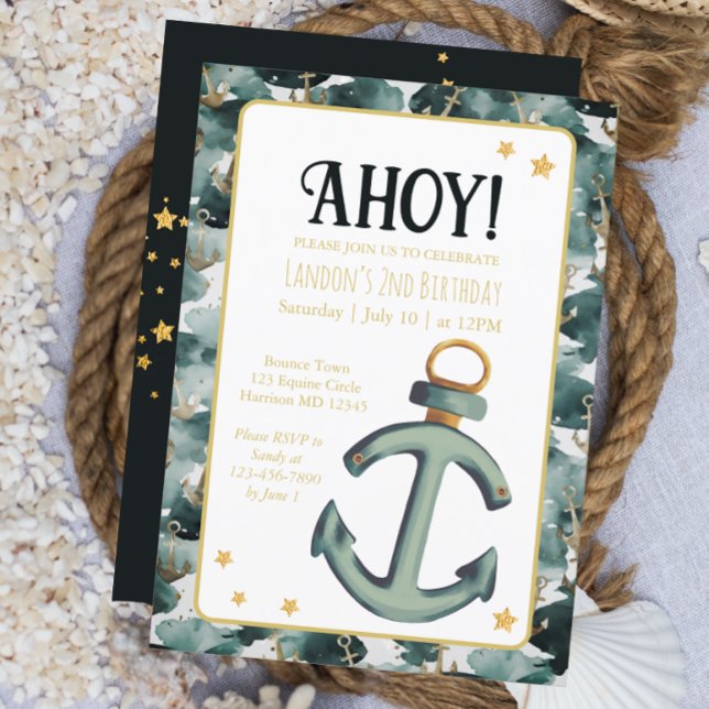 Nautical Anchor Navy Birthday Inbjudningar (Skapare uppladdad)