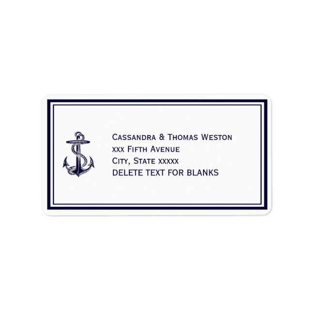 Nautical Anchor Navy Blå Ram 2LJ Adress Adressetikett (Framsidan)