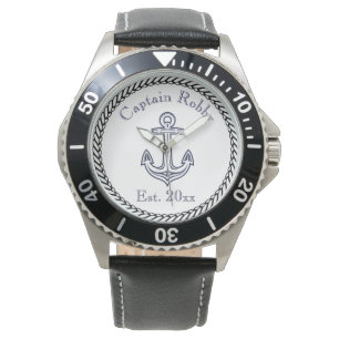 Nautical Anchor Navy Blue and White Armbandsur