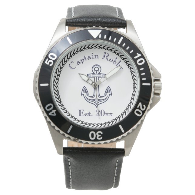 Nautical Anchor Navy Blue and White Armbandsur (Framsida)