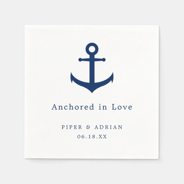 Nautical Anchor Navy Blue and White Bröllop Pappersservett (Framsidan)