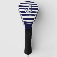 Nautical Anchor Navy Blue and White Rand