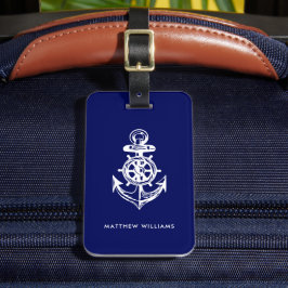 Nautical Anchor Navy Blue Anpassningsbar Bagagebricka