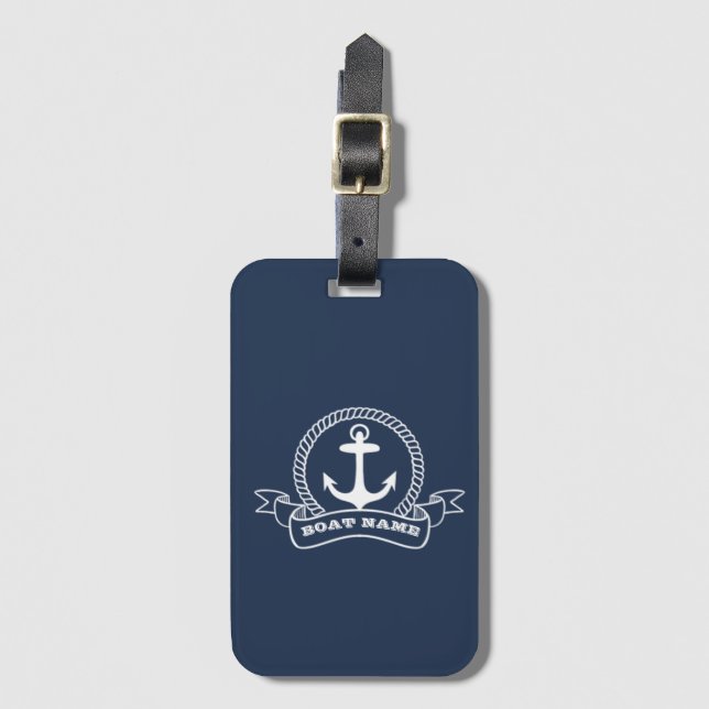 Nautical Anchor Navy Blue Bagagebricka (Framsida vertikal)
