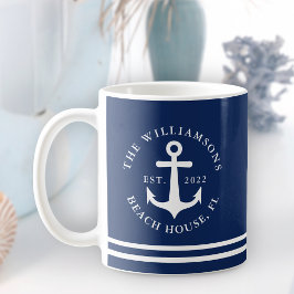 Nautical Anchor Navy Blue Beach House Namn Kaffemugg
