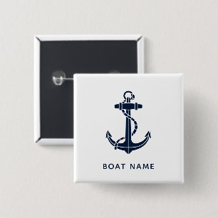 Nautical Anchor Navy Blue Boat Namn kustnära Anpas Knapp
