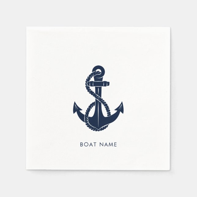 Nautical Anchor Navy Blue Boat Namn Pappersservett (Framsidan)