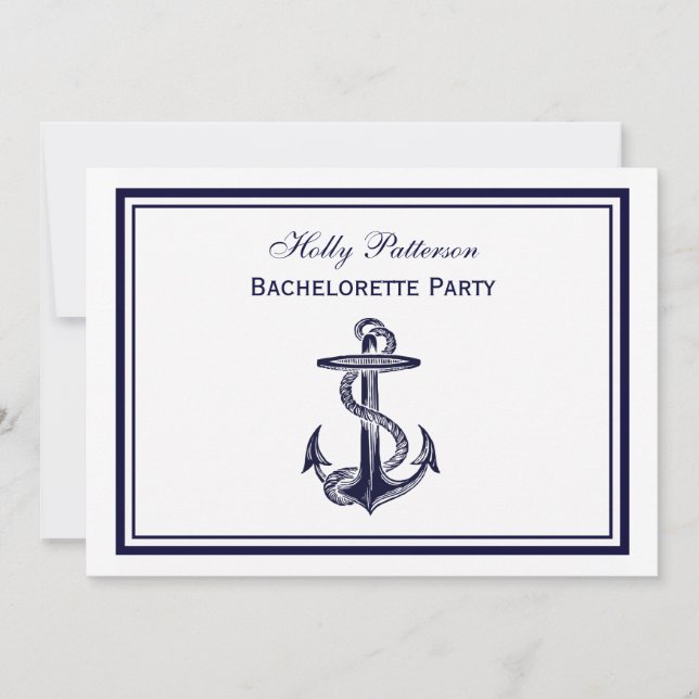 Nautical Anchor Navy Blue Framed 2H Bachelorette Inbjudningar (Framsida)