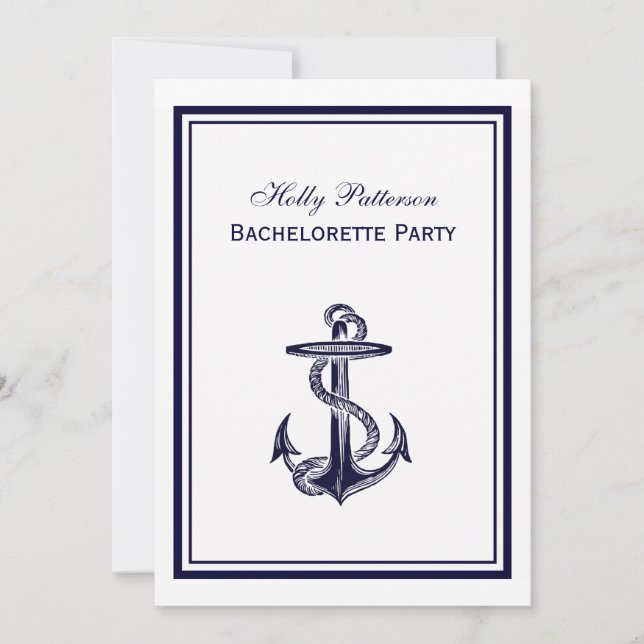 Nautical Anchor Navy Blue Framed 2V Bachelorette Inbjudningar (Framsida)