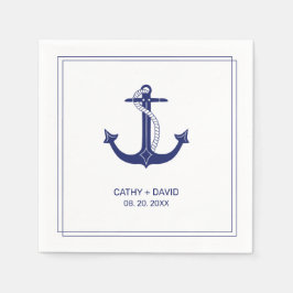Nautical Anchor Navy Blue Monogram Namn Bröllop Pappersservett